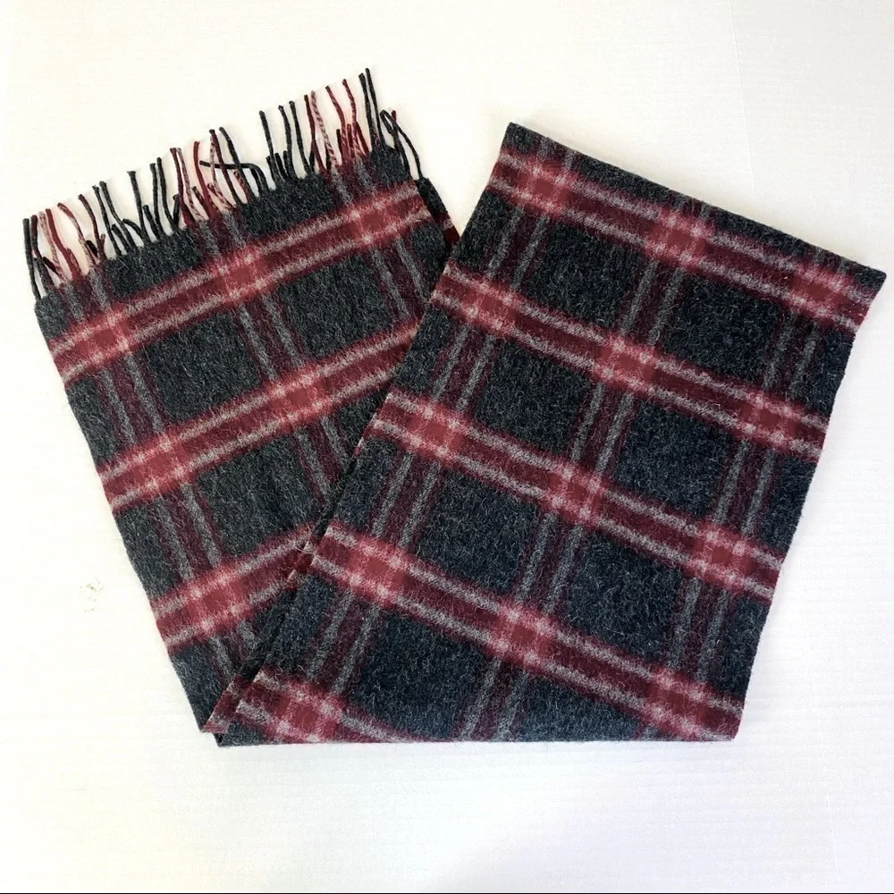 Nordstrom Men’s Shop 100% Lamb’s Wool Plaid Scarf 70“ x 12“